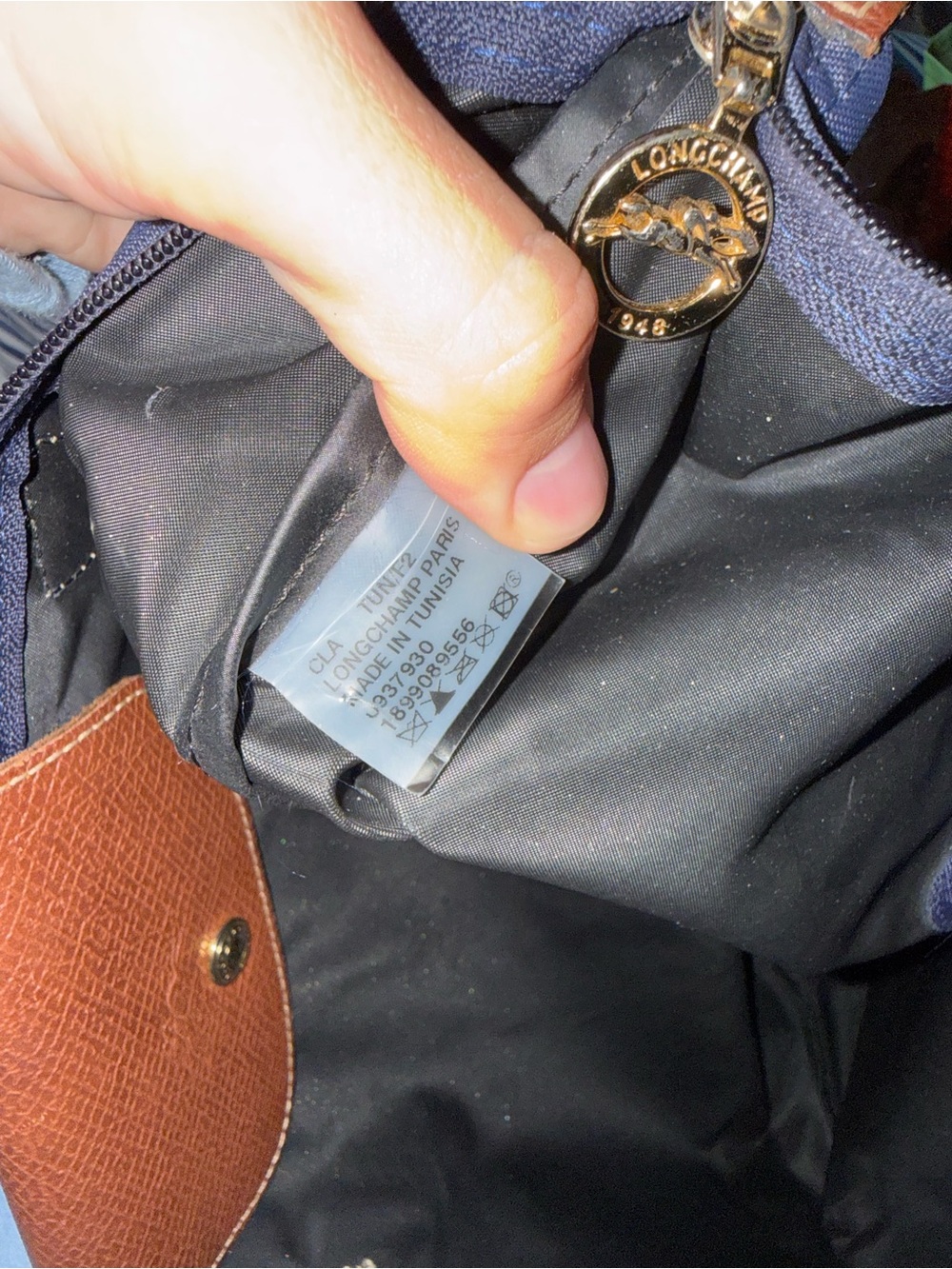 Longchamp Navy Tote with Brown Leather Trim - Picture 7 of 7